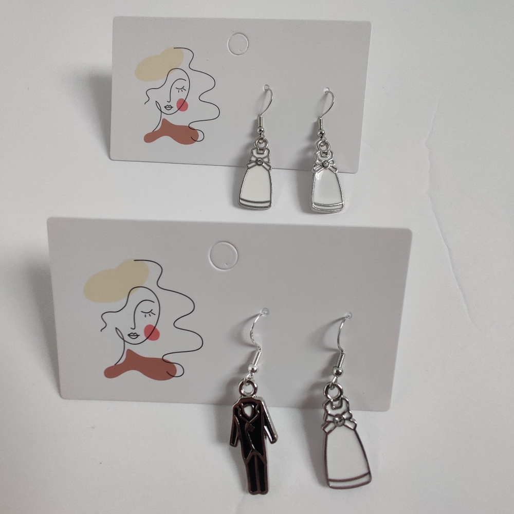 925 Sterling Silver Wedding Dress & Groom bachelorette party handmade earrings